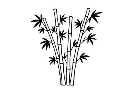 Bamboo black white clipart. Bamboo stalks with leaves in black and white. Vector illustration design.のイラスト素材