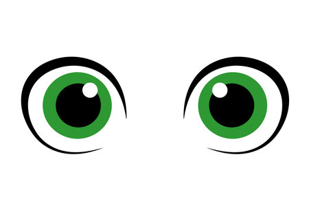 Big eyes clipart. This image shows a pair of large, stylized eyes with green irises and black pupils, outlined in black. Vector illustration design.のイラスト素材