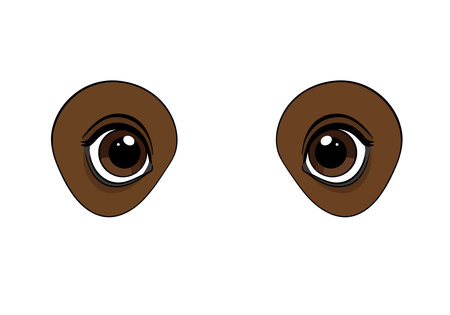 Bear eyes clipart. This image shows a pair of cartoon-style bear eyes with brown irises and black pupils. Vector illustration design.のイラスト素材