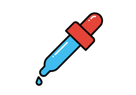 Eye dropper clipart. The image shows a red and blue eye dropper with a single drop falling from the tip. Vector illustration design.のイラスト素材