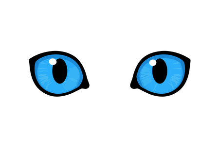 Clip art cat eyes. Blue cat eyes with black pupils and white reflections. Vector illustration design.のイラスト素材