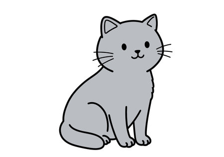 Gray Cat Clip Art. A cute gray cat sitting with a simple and clean design. Vector illustration design.のイラスト素材