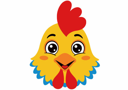Chicken face clipart. Cute cartoon chicken face with big eyes and red comb. Vector illustration...