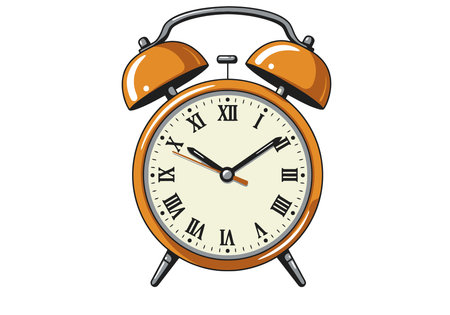 Alarm clip art. Orange twin bell alarm clock with Roman numerals. Vector illustration design.のイラスト素材