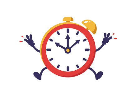 Animated clock clipart. Cute cartoon clock character with hands and legs running. Vector illustration design.のイラスト素材