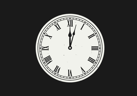 Clock midnight clipart. Clock showing midnight with Roman numerals. Vector illustration design.