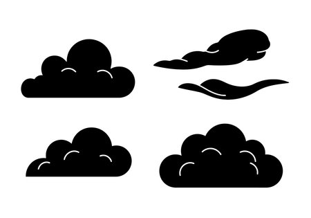 Clipart clouds black and white. Four different cloud designs. Vector illustration design.のイラスト素材