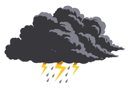 Storm cloud clip art. Dark storm cloud with lightning and rain. Vector illustration design.のイラスト素材