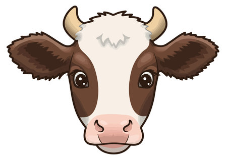 Clip Art Cow Head. Cute cow face with big eyes and horns. Vector illustration design.のイラスト素材