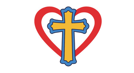 Cross Heart Clipart. This image shows a red heart shaped like a cross with intricate designs. Vector illustration design.のイラスト素材