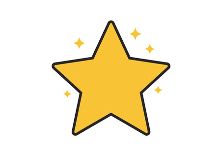 Diamond Star Clip Art. This image shows a large yellow star with a black outline and four smaller yellow stars around it. Vector illustration design.のイラスト素材