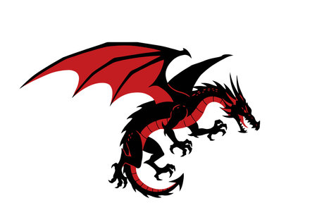 Dragon Clipart. A fierce black and red dragon with large wings and sharp claws in a dynamic pose. Vector illustration design.のイラスト素材