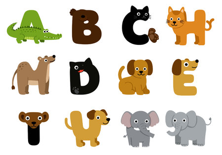 Animal Alphabet Clipart. This image shows letters A to E with animals. Vector illustration design.のイラスト素材