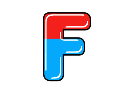 Uppercase Letter F Clipart. Uppercase letter F in red and blue colors with a black outline. Vector illustration design.のイラスト素材