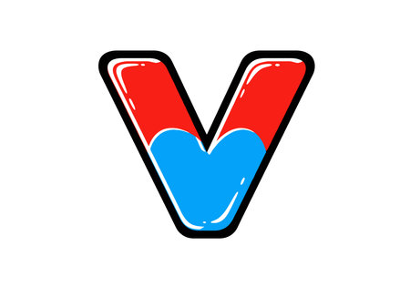 Uppercase Letter V Clipart. The image shows a stylized uppercase letter V with a red and blue color scheme. Vector illustration design.のイラスト素材