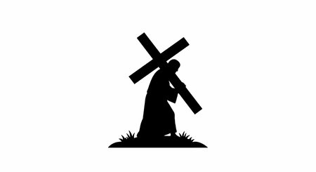 Clip Art Stations of the Cross. Silhouette of a person carrying a cross. Vector illustration design.のイラスト素材