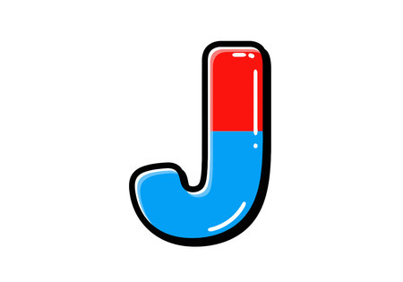 Uppercase Letter J Clipart. The image shows a stylized uppercase letter J with a red top half and blue bottom half. Vector illustration design.のイラスト素材
