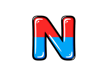 Uppercase Letter N Clipart. The image shows a stylized uppercase letter 'N' with a red top half and a blue bottom half. Vector illustration design.のイラスト素材