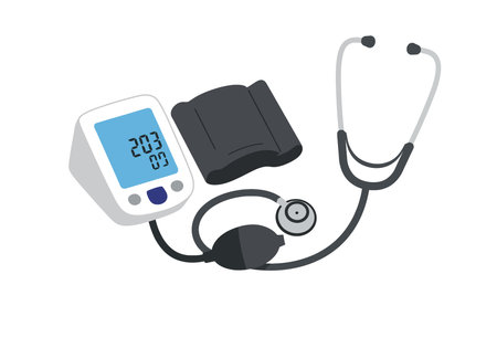 Clipart Medical Equipment. Blood pressure monitor and stethoscope. Vector illustration design.のイラスト素材