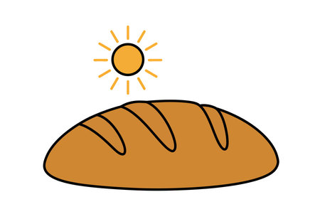 Bread of life clipart. A loaf of bread with three diagonal cuts on top and a sun above it. Vector illustration design.のイラスト素材