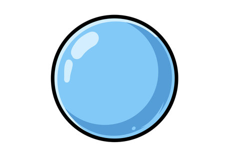 Water bubble clip art. This image shows a blue water bubble with a black outline and highlights, giving it a shiny and three-dimensional appearance. Vector illustration design.のイラスト素材