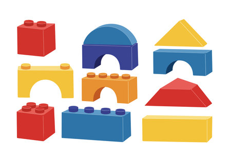 Building block clip art. Colorful building blocks in various shapes and colors. Vector illustration design.のイラスト素材
