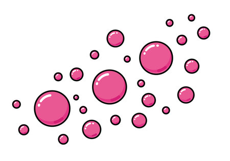 Pink bubbles clipart. Pink bubbles of various sizes scattered diagonally on a white background. Vector illustration design.のイラスト素材
