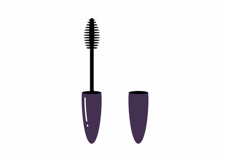 Mascara wand clipart. Open mascara tube with wand and bristles, next to the cap. Vector illustration design.のイラスト素材