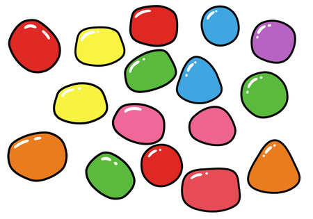 Clipart gumdrop. Colorful gumdrops in various shapes and colors scattered randomly. Vector illustration design.のイラスト素材