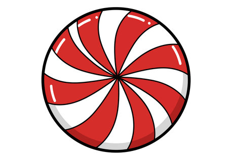 Clip art peppermint candy. Red and white swirl pattern with glossy highlights. Vector illustration design.のイラスト素材