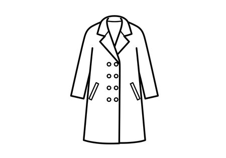 Coat clip art black and white. This image shows a black and white vector illustration of a coat with buttons and pockets. Vector illustration design.のイラスト素材