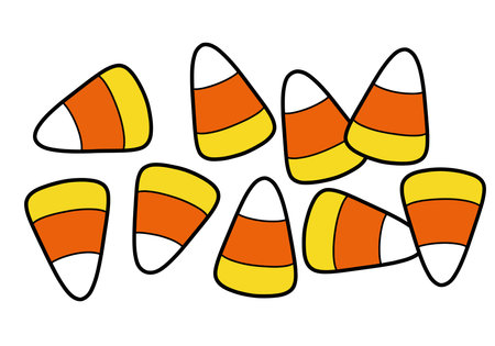 Candy corn clip art. This image shows several candy corn pieces in orange, yellow, and white,...