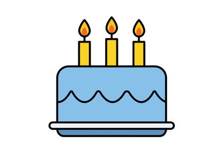Simple birthday cake clipart. A blue cake with three lit candles on top, featuring simple and...