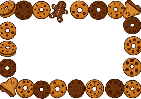 Cookie border clipart. This image shows a border made of various cookies and a gingerbread man. Vector illustration design.のイラスト素材