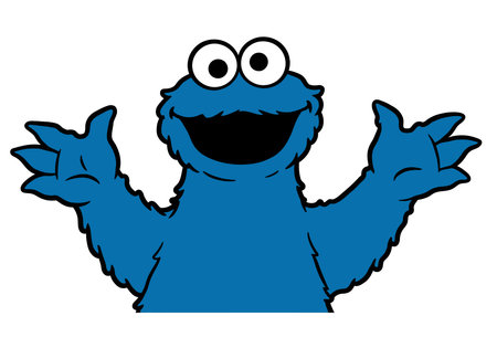 Clip art cookie monster. This image shows a blue, furry character with large, googly eyes and a wide open mouth. Vector illustration design.のイラスト素材
