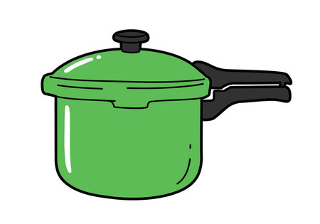 Pressure cooker clip art. This image shows a green pressure cooker with a black handle and knob. Vector illustration design.のイラスト素材