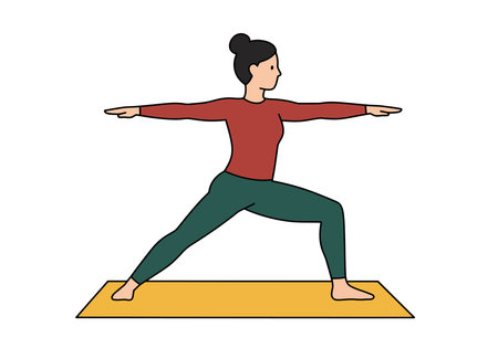 Yoga clip art. This image shows a person performing a yoga pose on a mat with a balanced and serene posture. Vector illustration design.のイラスト素材