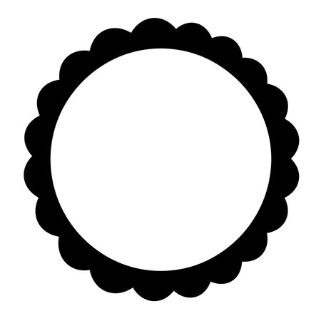 Scallop black circle clipart. This image shows a black scalloped edge circle with a white center, emphasizing contrast and simplicity. Vector illustration design.のイラスト素材