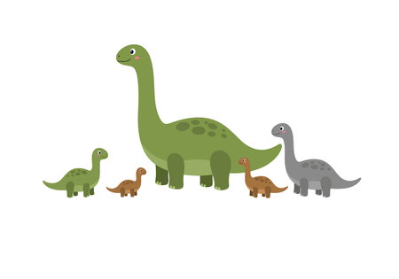 Dinosaur family clipart. This image shows a group of cartoon dinosaurs in different colors and sizes. Vector illustration design.のイラスト素材