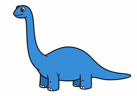 Long neck dinosaur clip art. A blue cartoon dinosaur with a long neck, four legs, and a smiling face. Vector illustration design.のイラスト素材
