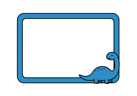 Dinosaur border clipart. Blue dinosaur at the bottom right corner of a blue rectangular border. Vector illustration design.のイラスト素材