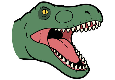Dinosaur mouth clipart. This image shows a green dinosaur head with an open mouth exposing sharp teeth and tongue. Vector illustration design.のイラスト素材