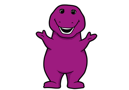 Barney the dinosaur clipart. Friendly purple dinosaur character with a bright smile in a playful cartoon design. Vector illustration design.のイラスト素材