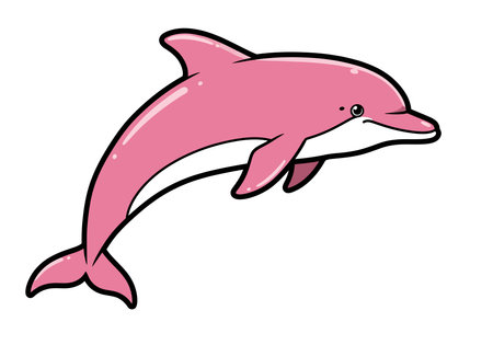 Pink dolphin clipart. A cartoon-style pink dolphin with a white underbelly and a cheerful expression is playfully depicted. Vector illustration design.のイラスト素材
