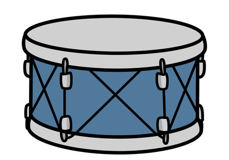 Clip art of drums. This image shows a blue and grey snare drum with black outlines and crisscrossing tension rods. Vector illustration design.のイラスト素材