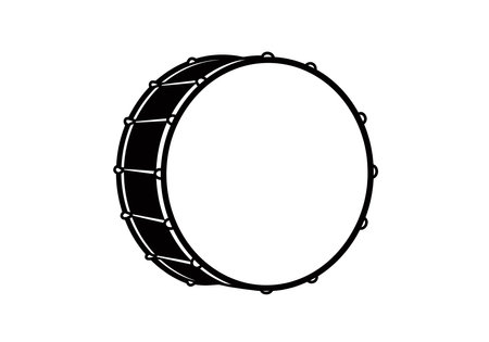 Marching bass drum black white clipart. This image shows a black and white clipart of a marching bass drum with detailed hardware. Vector illustration design.のイラスト素材