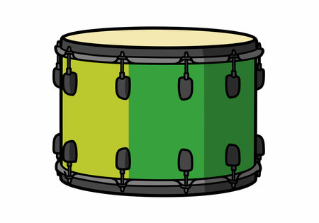 Tenor drum clipart. This image shows a green and yellow tenor drum with black hardware and tension rods. Vector illustration design.のイラスト素材