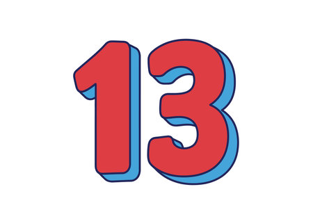 13th clipart. This image shows the number 13 in bold red with a blue shadow. Vector illustration design.のイラスト素材