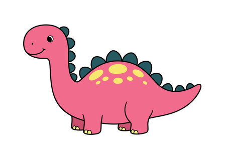 Printable cute dinosaur clipart. A pink dinosaur with dark blue spikes and yellow spots on its back. Vector illustration design.のイラスト素材