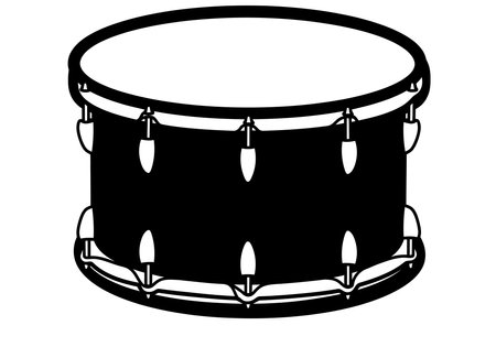 Drum silhouette black white clipart. This image shows a black and white silhouette of a drum with detailed hardware. Vector illustration design.のイラスト素材